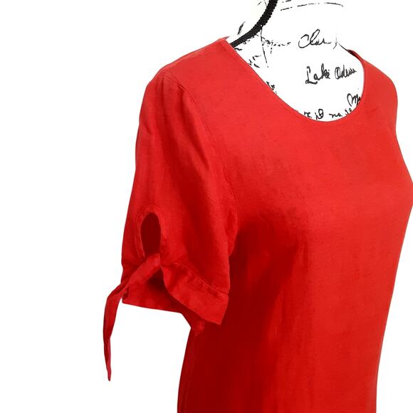 Terzo Millennio Puff Sleeve Shift Dress 100% Linen Cherry Red Womens M Resort - Picture 2 of 10
